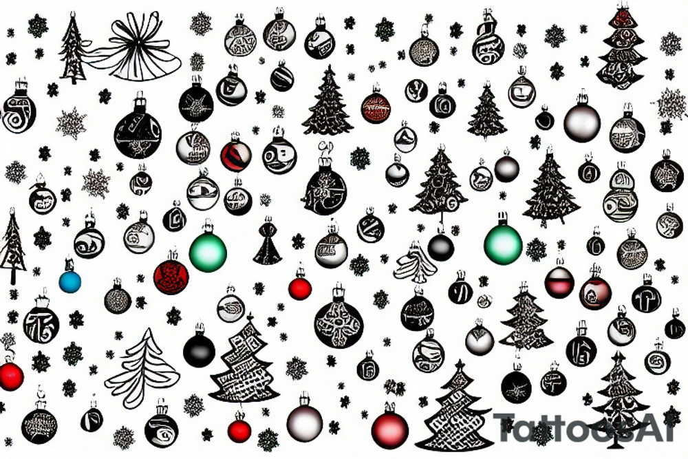 Christmas tree with lights and baubles on it and presents underneath tattoo idea