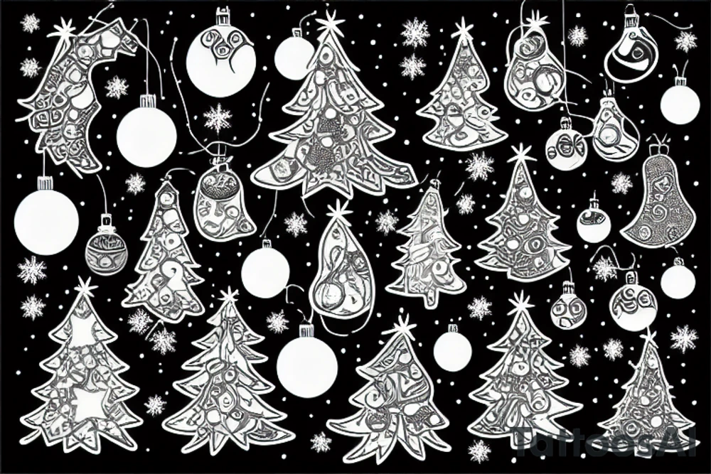Christmas tree with lights and baubles on it and presents underneath tattoo idea