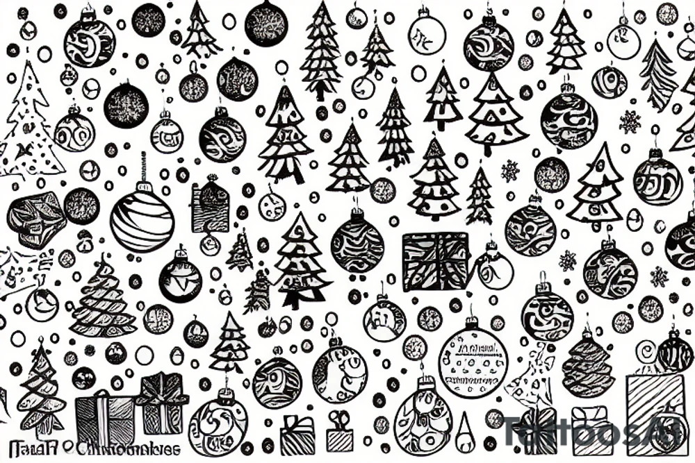 Christmas tree with lights and baubles on it and presents underneath tattoo idea