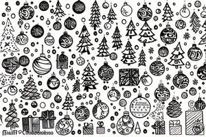 Christmas tree with lights and baubles on it and presents underneath tattoo idea