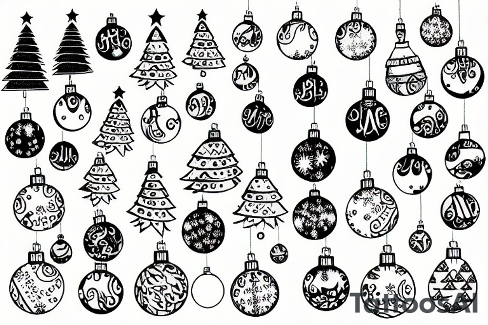 Christmas tree with lights and baubles on it and presents underneath tattoo idea