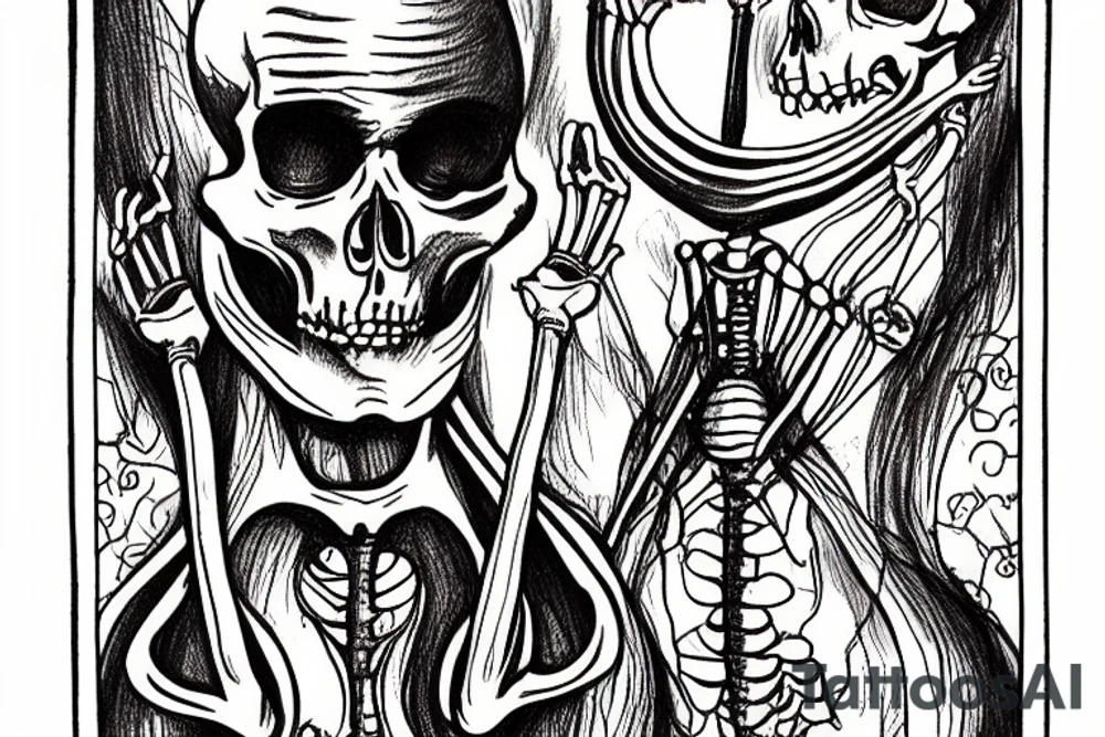 tarot card of the fool as a skeleton tattoo idea