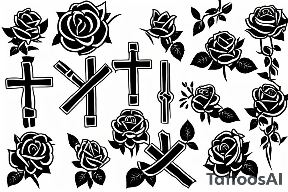 cross surrounded with roses and thorns tattoo idea
