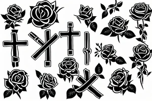 cross surrounded with roses and thorns tattoo idea