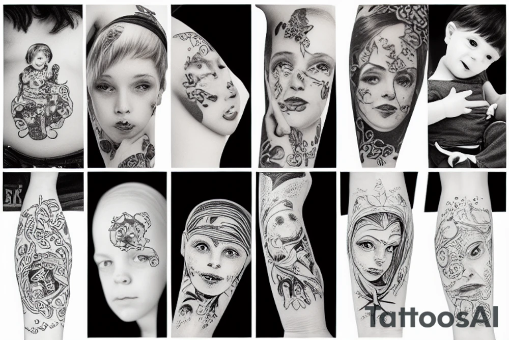 mother with one boy and three girls tattoo idea
