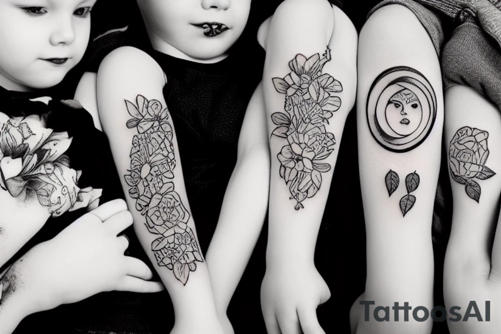 mother with one boy and three girls tattoo idea
