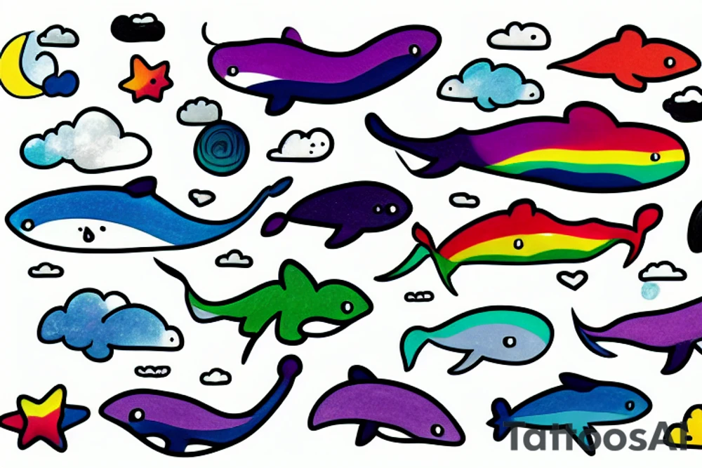 rainbow whale tattoo idea