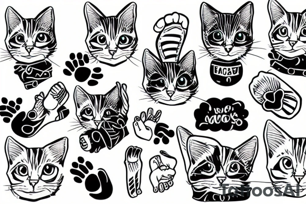 Tabby cat with white paws tattoo idea