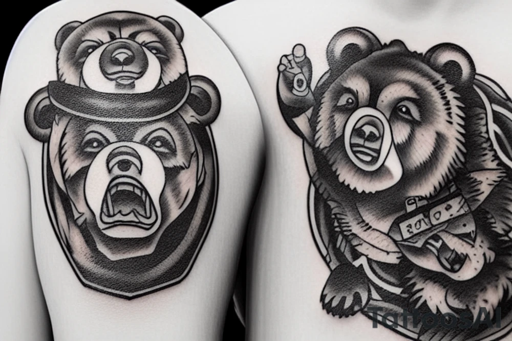 Two bears with fighting in river  side tattoo idea