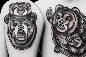 Two bears with fighting in river  side tattoo idea