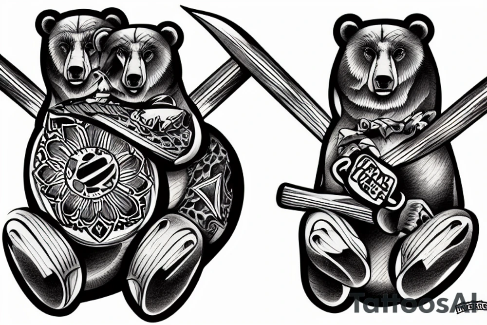 Two bears with fighting in river  side tattoo idea