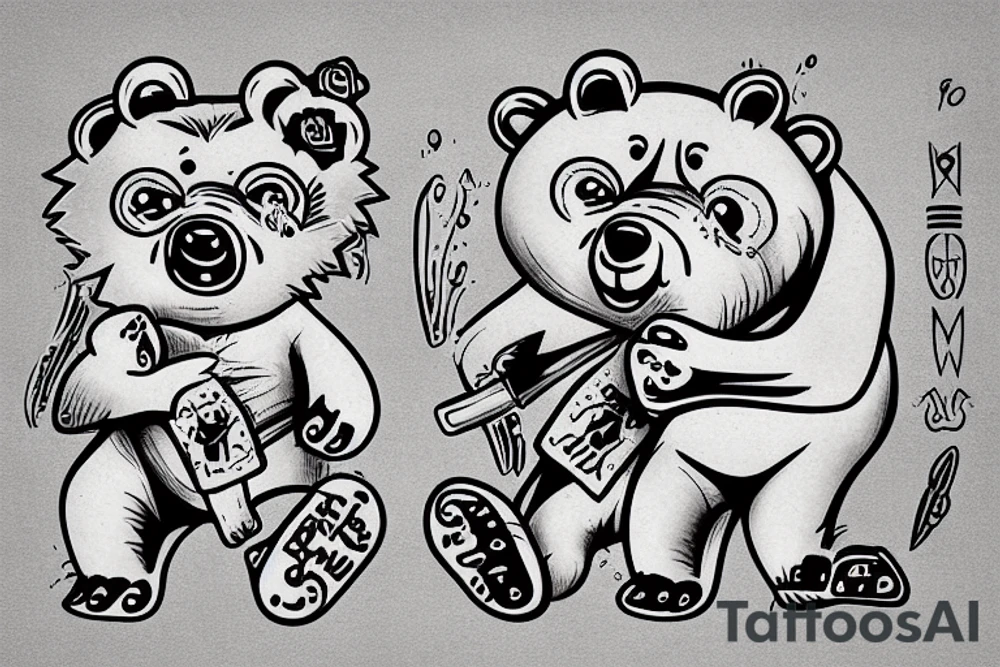 Two bears fighting in river  side tattoo idea