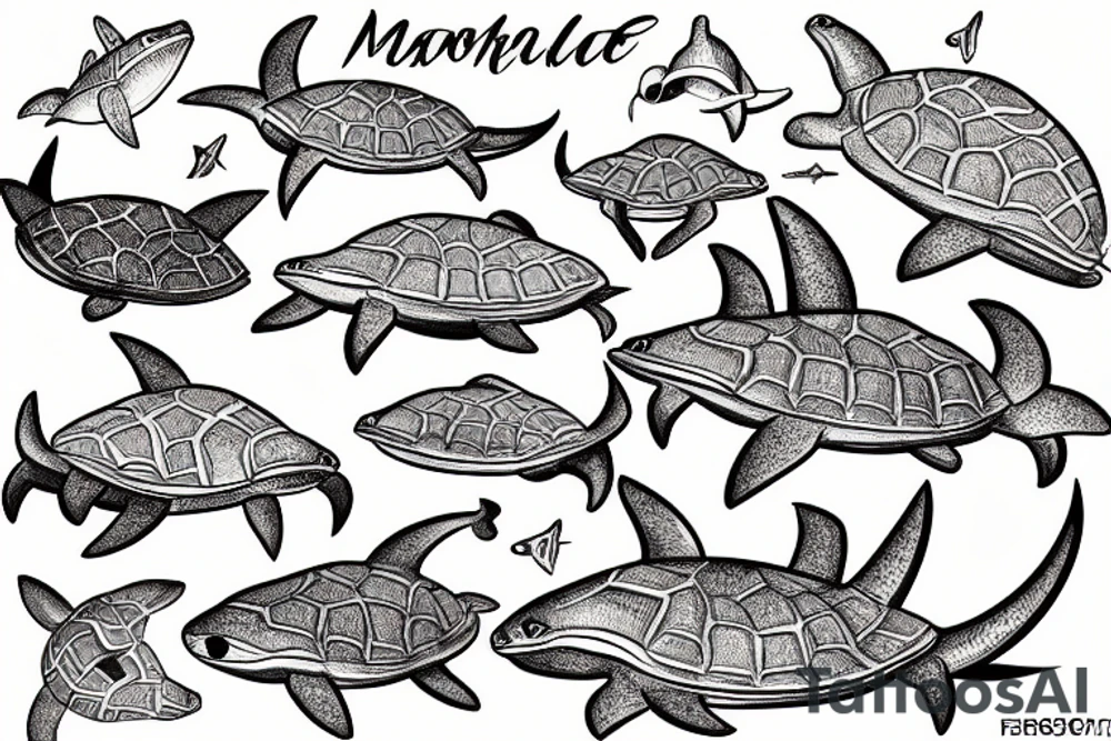 Mahori ville turtle shark tattoo idea