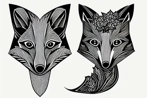 a fox with an iris flower looking like firefow logo in an origami style tattoo idea