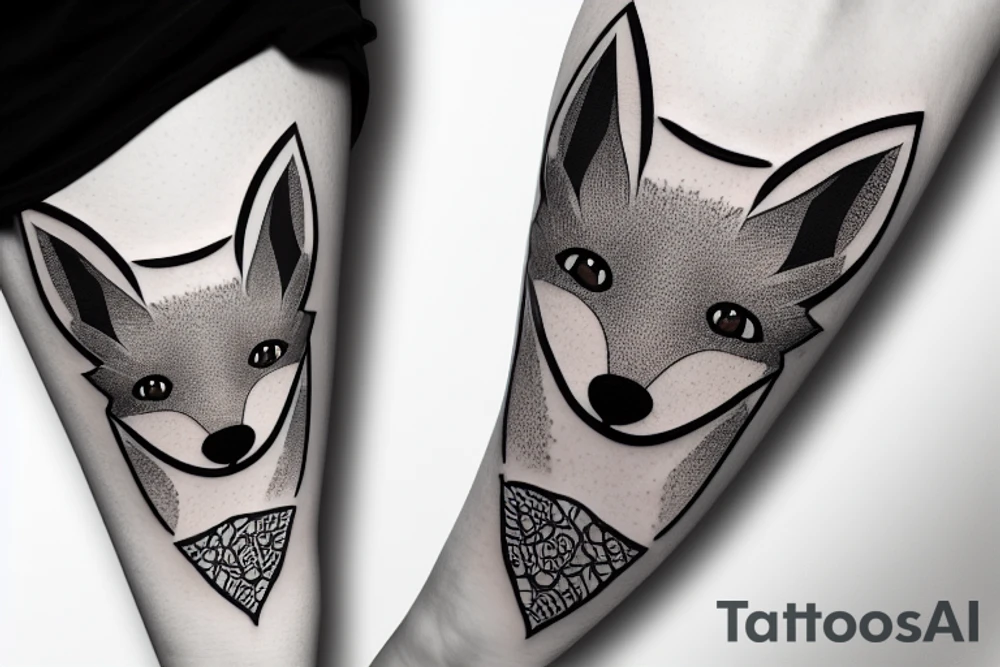 a fox with an iris flower looking like firefow logo in an origami style tattoo idea