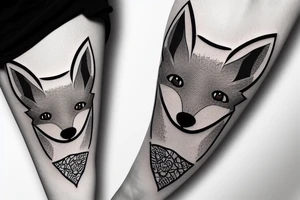 a fox with an iris flower looking like firefow logo in an origami style tattoo idea