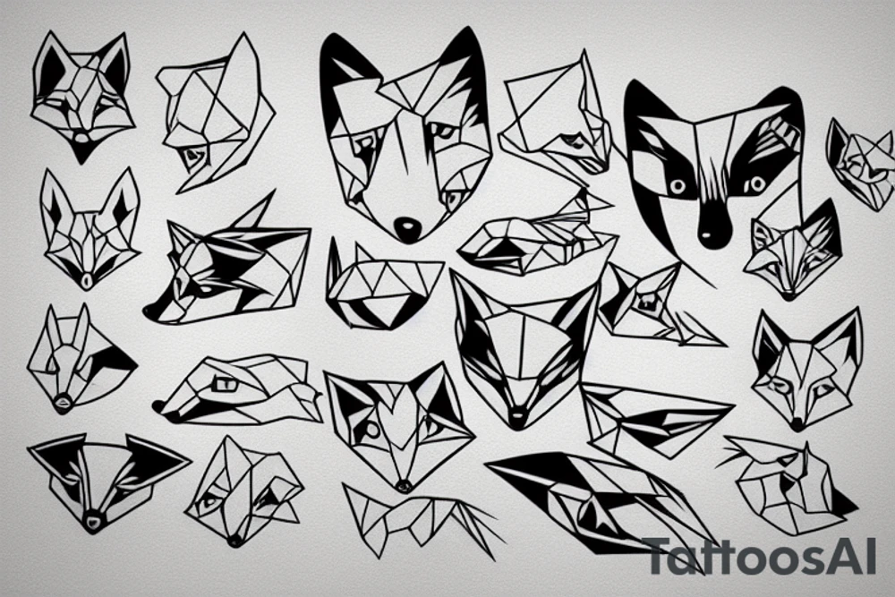 a fox with big eyes looking like firefox logo in an origami style tattoo idea