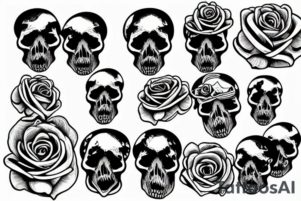 Skulls, Roses, Abstract, Monochrome, Etchings tattoo idea