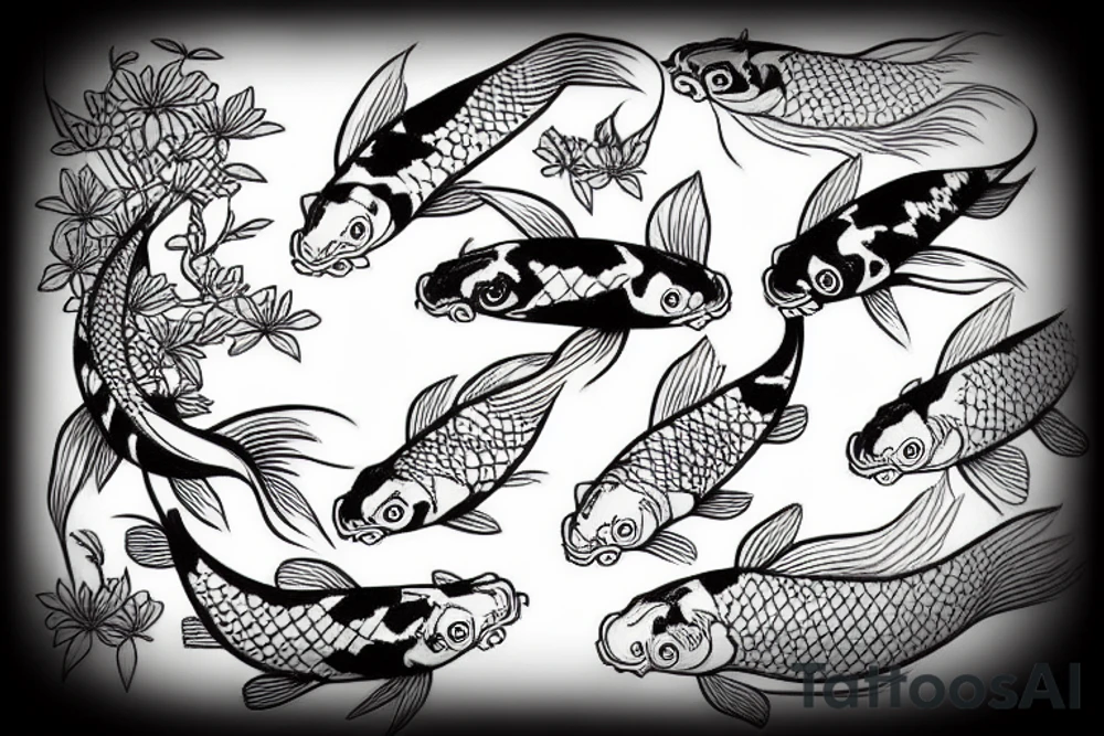Koi fish in a pond Asian style tattoo idea