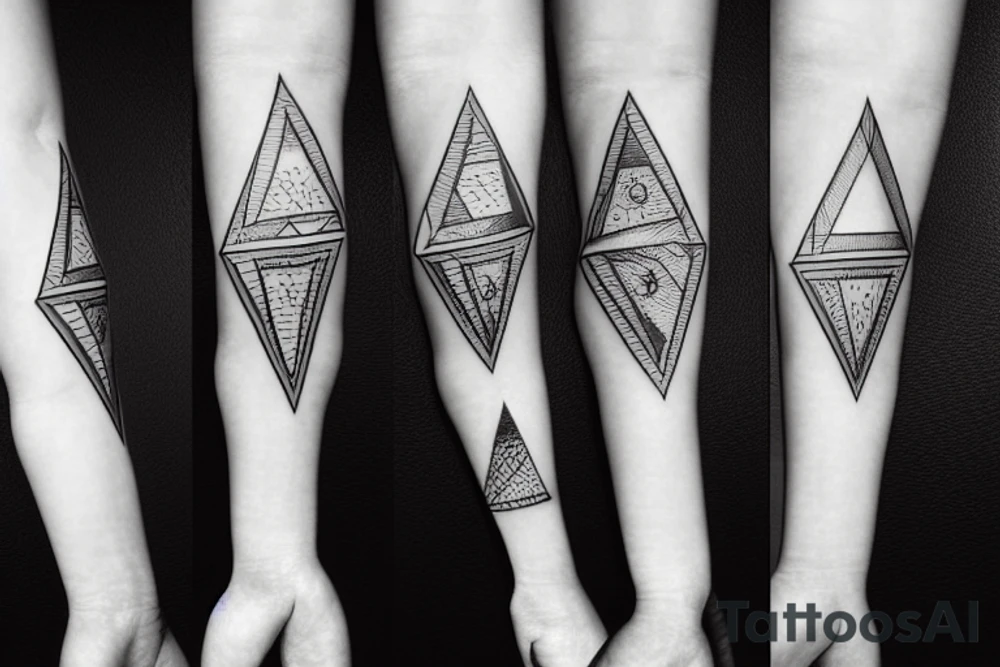 Something triangular and downpointing on the inner forearm in basic style tattoo idea