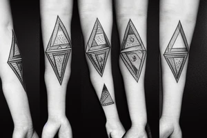 Something triangular and downpointing on the inner forearm in basic style tattoo idea