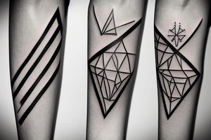 Something triangular and downpointing on the inner forearm in basic style tattoo idea