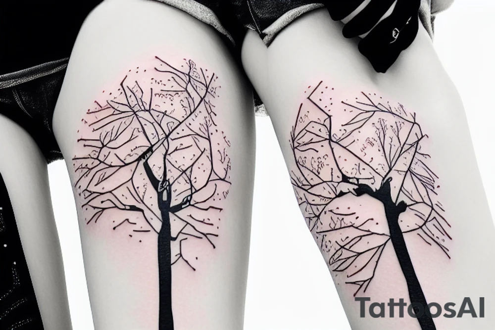sakura tree beautiful flower branches, geometric shapes, and anime tattoo idea