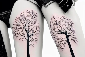 sakura tree beautiful flower branches, geometric shapes, and anime tattoo idea