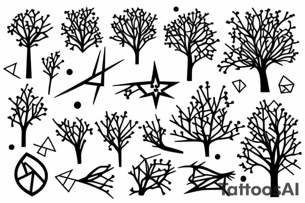 sakura tree beautiful flower branches, geometric shapes, and anime tattoo idea