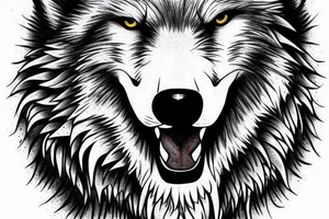 Half white wolf head have grizzly bear head combined with teeth tattoo idea