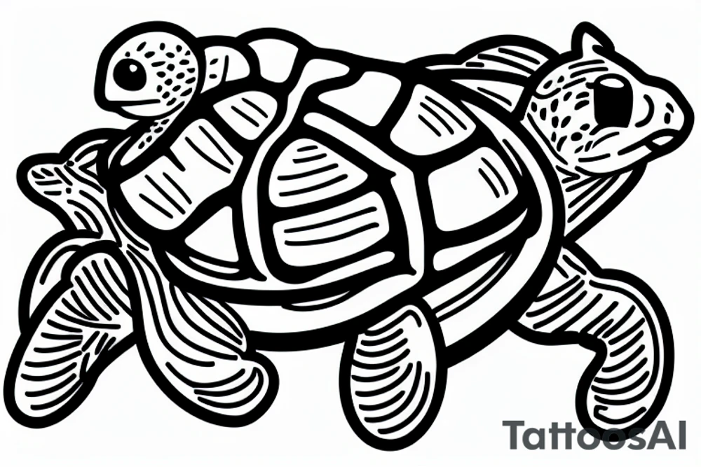 person riding a turtle like a horse tattoo idea