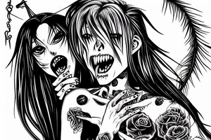 dead vampire with long hair, eating the neck of his blond anime girl with big titts tattoo idea