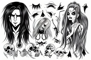 dead vampire with long hair, eating the neck of his blond anime girl with big tiddies tattoo idea