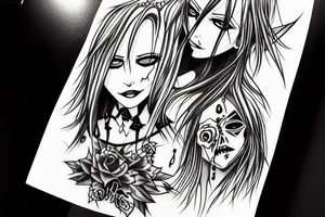 dead vampire with long hair, eating the neck of his blond anime girl with big tiddies tattoo idea
