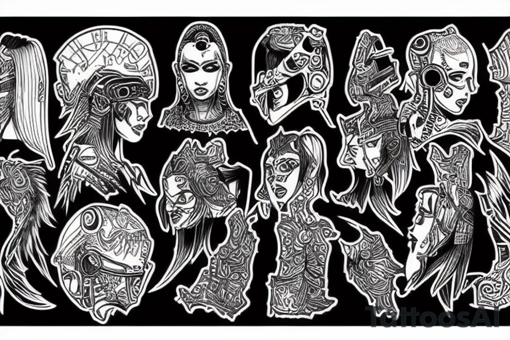 cyberpunk tribal different variations tattoo idea
