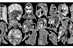 cyberpunk tribal different variations tattoo idea