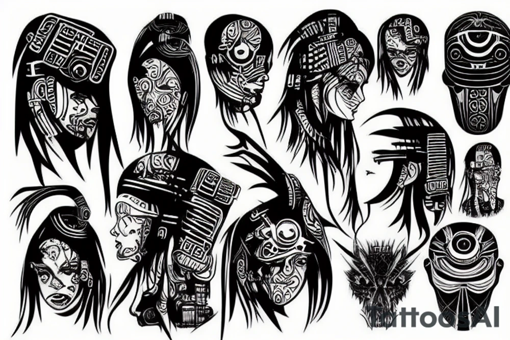 cyberpunk tribal different variations tattoo idea