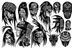 cyberpunk tribal different variations tattoo idea