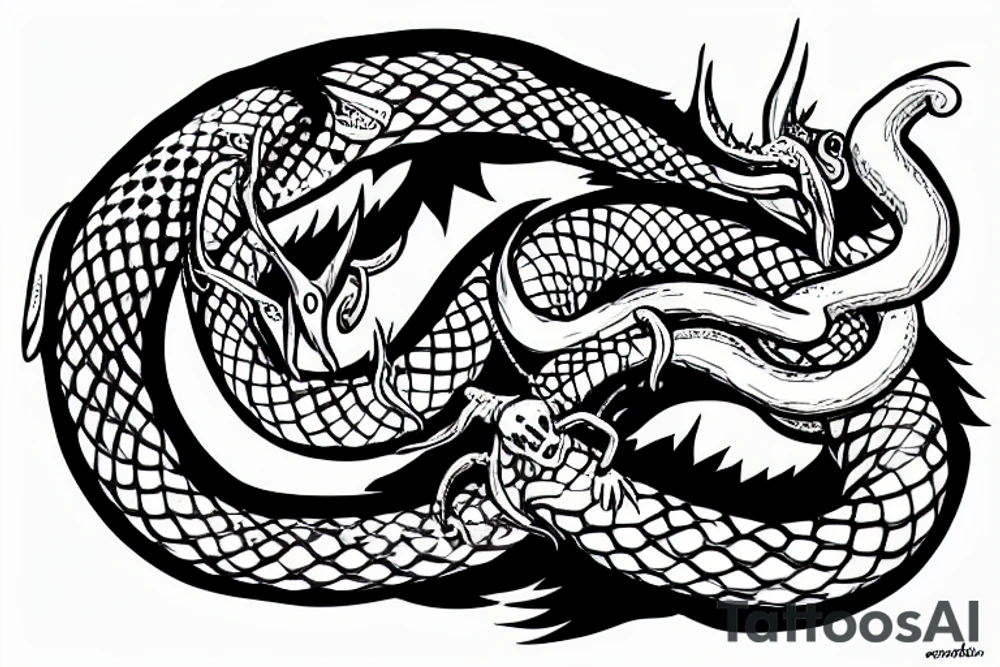 ouroboros snake killing an angel tattoo idea