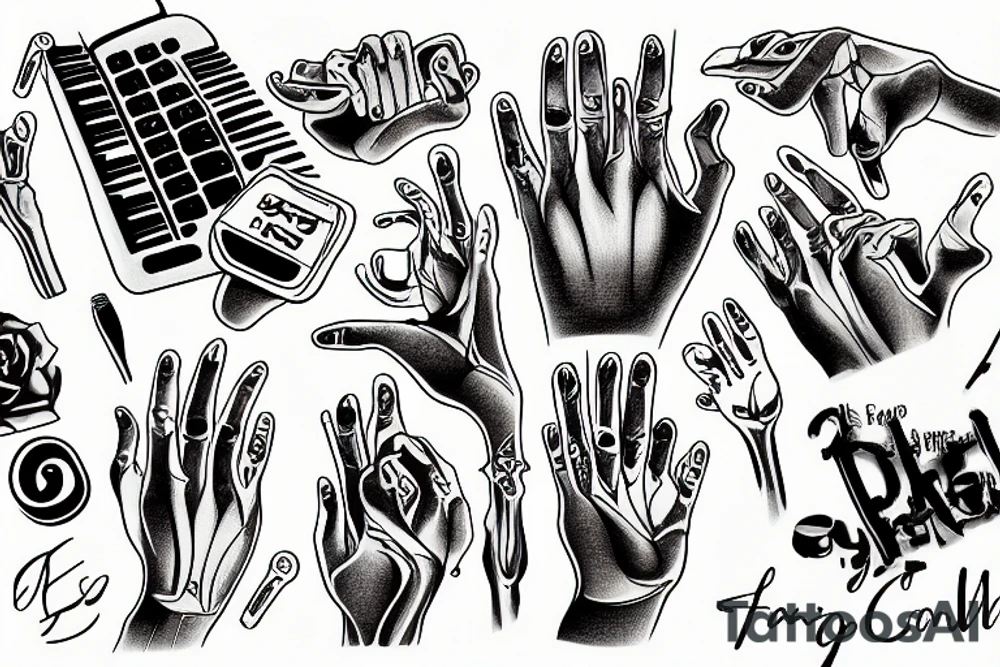 bone hand holding a keyboard tattoo idea