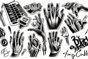 bone hand holding a keyboard tattoo idea