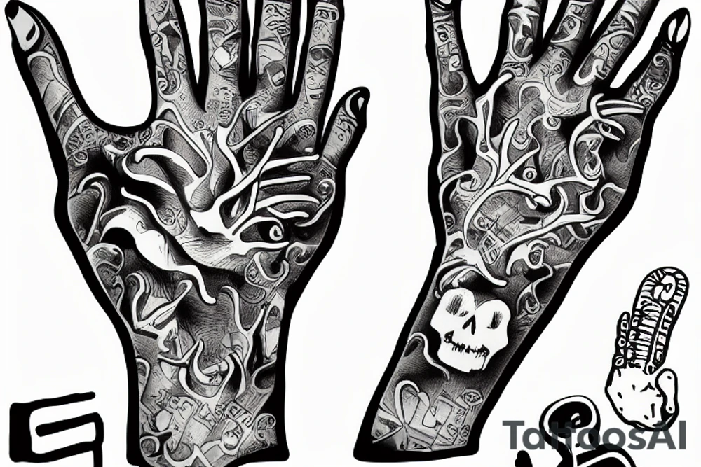 bone hand holding a keyboard tattoo idea