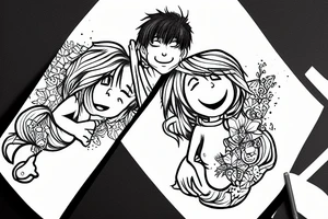 Elmo kissing anime girl  on the beach tattoo idea