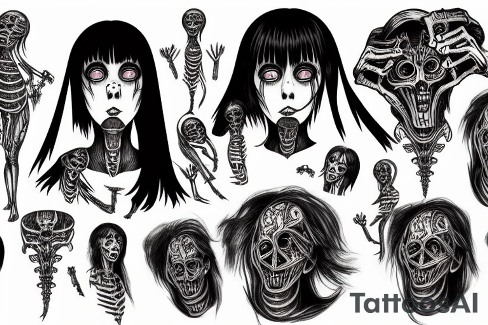Junji Ito hr giger anime girl tattoo idea