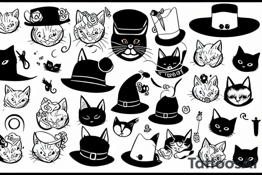 black cat with hat tattoo idea