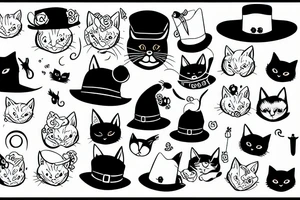 black cat with hat tattoo idea