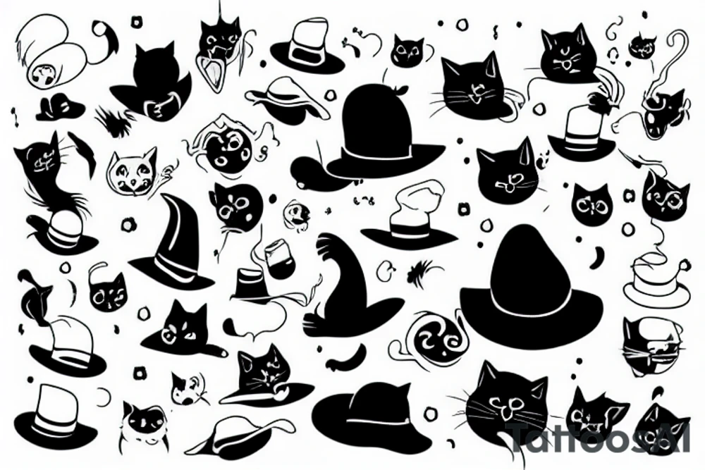 black cat with hat tattoo idea