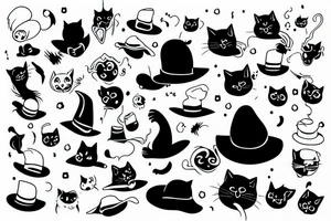 black cat with hat tattoo idea