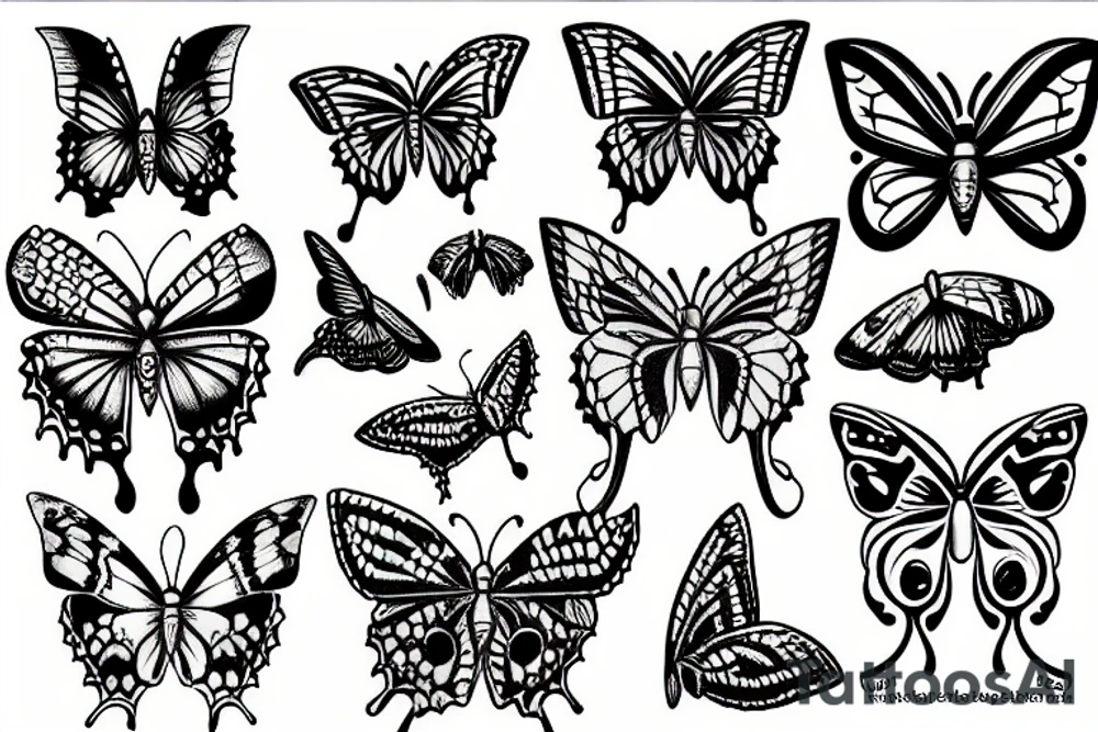 Snake heads with open mouths turned into a butterfly tattoo idea