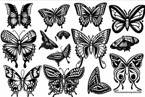 Snake heads with open mouths turned into a butterfly tattoo idea